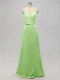 A-line V Neck Floor Length Bridesmaid Dresses