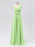 A-line Convertable V Neck Floor Length Jersey Bridesmaid Dresses