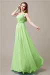 One-Shoulder A-line Beaded Chiffon Floor-Length Bridesmaid Dresses