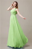 One-Shoulder A-line Beaded Chiffon Floor-Length Bridesmaid Dresses