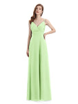 Chiffon Spaghetti Strap V-neck Floor-Length Long Bridesmaid Dresses