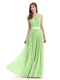 Elegant A-Line V-Neck Lace Chiffon Long Bridesmaid Dresses