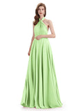 Simple A-Line High Neck Pleats Chiffon Floor Length Bridesmaid Dresses