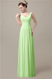 Spaghetti Strap A-line Simple Chiffon Floor-Length Long Bridesmaid Dresses