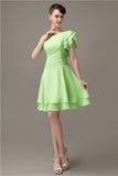 Popular A-line Chiffon One Shoulder Ruffle Sleeves Short Bridesmaid Dresses