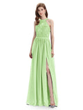 Beautiful Halter Chiffon A-line Sleeveless Floor-Length Bridesmaid Dresses