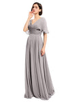 A-line V-neck Cap Sleeves Sleeves Chiffon Long Bridesmaid Dresses