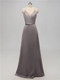 A-line V Neck Floor Length Bridesmaid Dresses