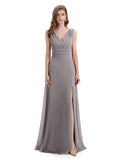 A-line Sleeveless V-Neck Side Slit Floor-Length Bridesmaid Dresses