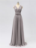 A-line Convertable V Neck Floor Length Jersey Bridesmaid Dresses