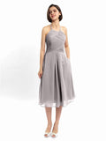 A-line Halter Sleeveless Pleats Short Bridesmaid Dresses