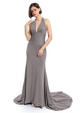 Deep V-neck Halter Mermaid Long Bridesmaid Dresses