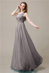 One-Shoulder A-line Beaded Chiffon Floor-Length Bridesmaid Dresses