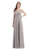 Chiffon Spaghetti Strap V-neck Floor-Length Long Bridesmaid Dresses