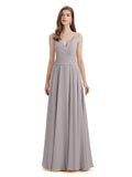 Simple V-neck Chiffon Floor-Length Long Bridesmaid Dresses