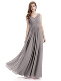 Simple V-neck Chiffon Floor-Length Long Bridesmaid Dresses