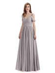 Simple Off-shoulder Chiffon Floor-Length Long Bridesmaid Dresses