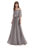 Simple A-Line Off The Shoulder Chiffon Long Bridesmaid Dresses