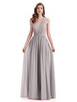 A-Line Sleeveless Pleats Chiffon Cheap Long Bridesmaid Dresses