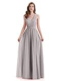 A-Line Sleeveless Pleats Chiffon Cheap Long Bridesmaid Dresses