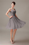 A-line Chiffon V-Neck Knee-Length Short Bridesmaid Dresses