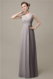 Simple A-line Chiffon V-Neck Floor-Length Long Bridesmaid Dresses