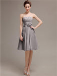 Pretty Strapless Flower Belt A-line Knee-Length Bridesmaid Dresses