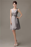 Cheap A-line Chiffon V-Neck Sleeveless Short Bridesmaid Dresses