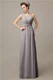 Simple A-line Chiffon One Shoulder Floor-Length Long Bridesmaid Dresses.