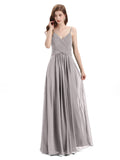 Pleated A-line Spaghetti Straps Chiffon Long Bridesmaid Dresses