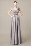 Elegant V-neck Flower A-line Floor-Length Bridesmaid Dresses