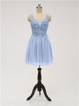 A-line Strap Chiffon Applique Short Bridesmaid Dresses