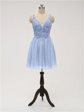 A-line Strap Chiffon Applique Short Bridesmaid Dresses