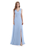 A-line Sleeveless V-Neck Side Slit Floor-Length Bridesmaid Dresses