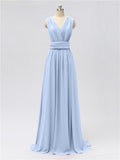 A-line Convertable V Neck Floor Length Jersey Bridesmaid Dresses