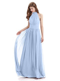 A-line Halter Elegant Chiffon Long Bridesmaid Dresses