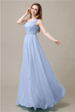 One-Shoulder A-line Beaded Chiffon Floor-Length Bridesmaid Dresses