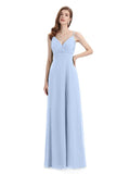 Chiffon Spaghetti Strap V-neck Floor-Length Long Bridesmaid Dresses