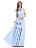 A-Line Halter Chiffon Pleats Floor Length Bridesmaid Dresses