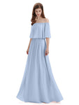 Simple A-Line Off The Shoulder Chiffon Long Bridesmaid Dresses