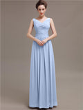 Simple V-Neck Pleats Chiffon Long Bridesmaid Dresses