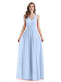 A-Line Sleeveless Pleats Chiffon Cheap Long Bridesmaid Dresses