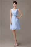 Cheap A-line Chiffon V-Neck Sleeveless Short Bridesmaid Dresses