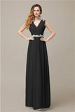 A-line Chiffon V-Neck Floor-Length Long Bridesmaid Dresses