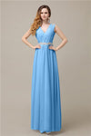 A-line Chiffon V-Neck Floor-Length Long Bridesmaid Dresses