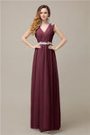 A-line Chiffon V-Neck Floor-Length Long Bridesmaid Dresses