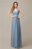 A-line Chiffon V-Neck Floor-Length Long Bridesmaid Dresses