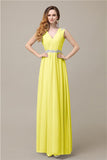 A-line Chiffon V-Neck Floor-Length Long Bridesmaid Dresses