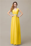 A-line Chiffon V-Neck Floor-Length Long Bridesmaid Dresses