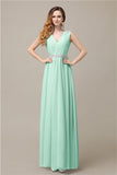 A-line Chiffon V-Neck Floor-Length Long Bridesmaid Dresses